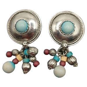 Boho Southwestern Silver Tone Round Dangle Earrings